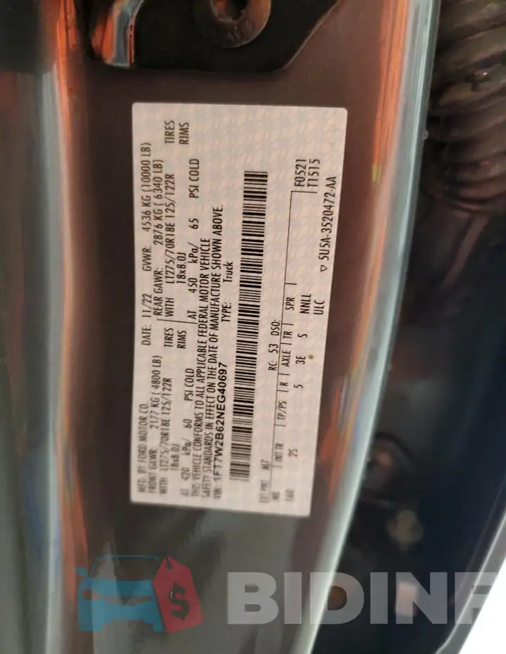 1FT7W2B62NEG40697 Photo# 12
