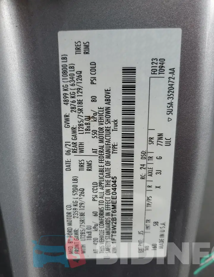 1FT8W2BT6MEE04045 Photo# 12