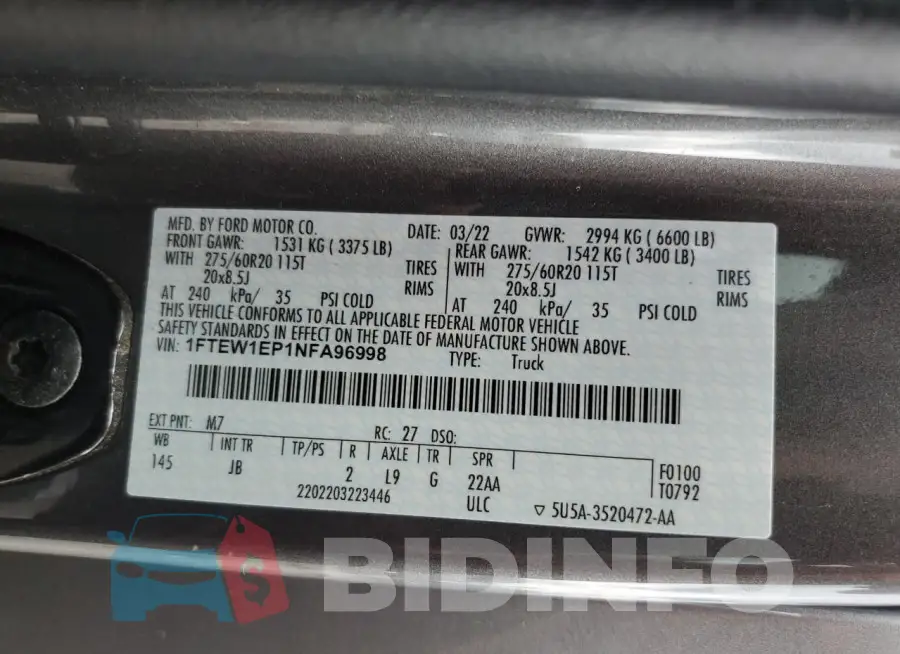1FTEW1EP1NFA96998 Photo# 12