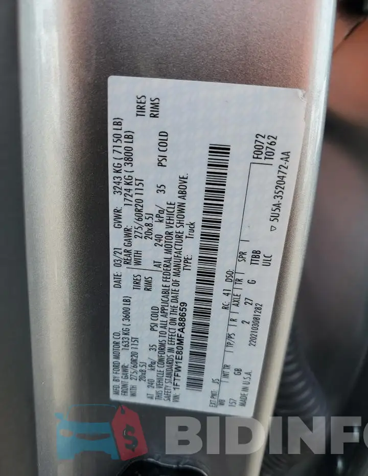 1FTFW1E80MFA88659 Photo# 12