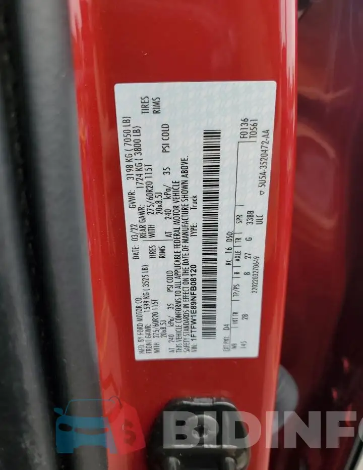 1FTFW1E89NFB08120 Photo# 13