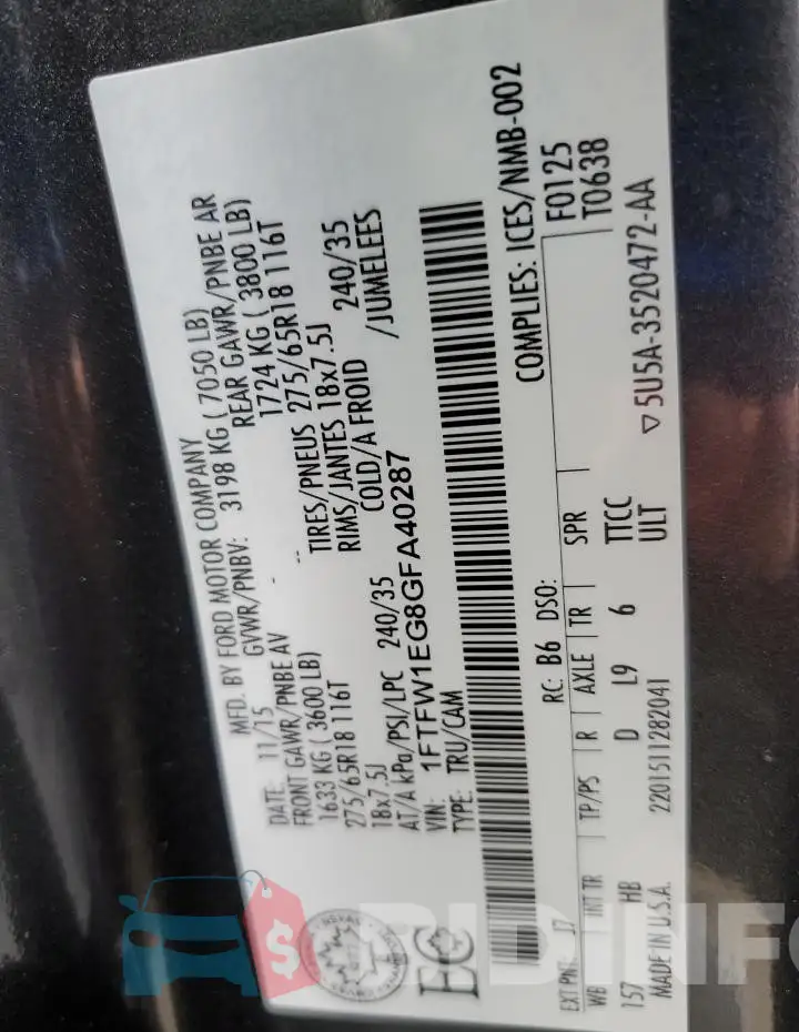 1FTFW1EG8GFA40287 Photo# 13