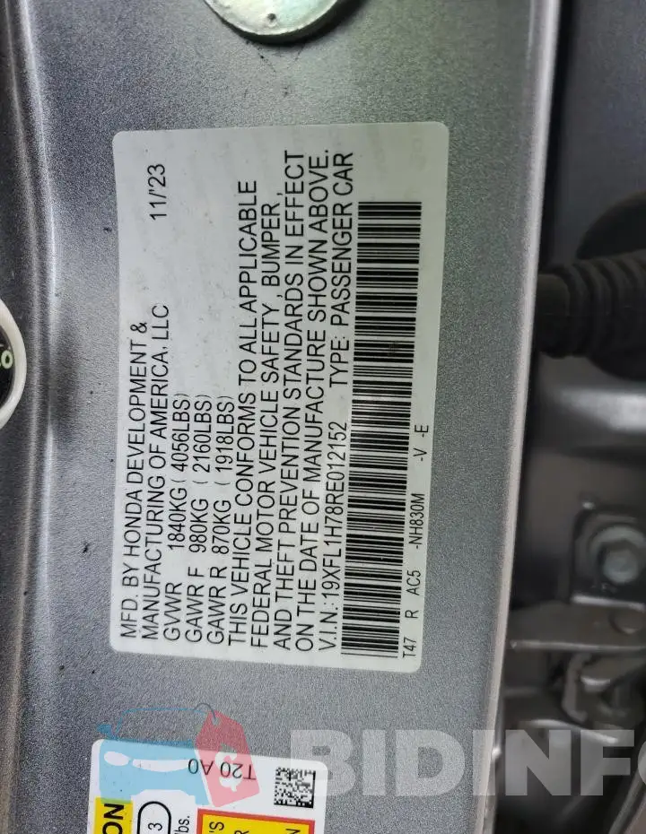 19XFL1H78RE012152 Photo# 13