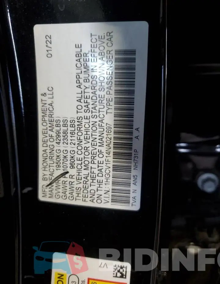 1HGCV1F14NA021697 Photo# 12