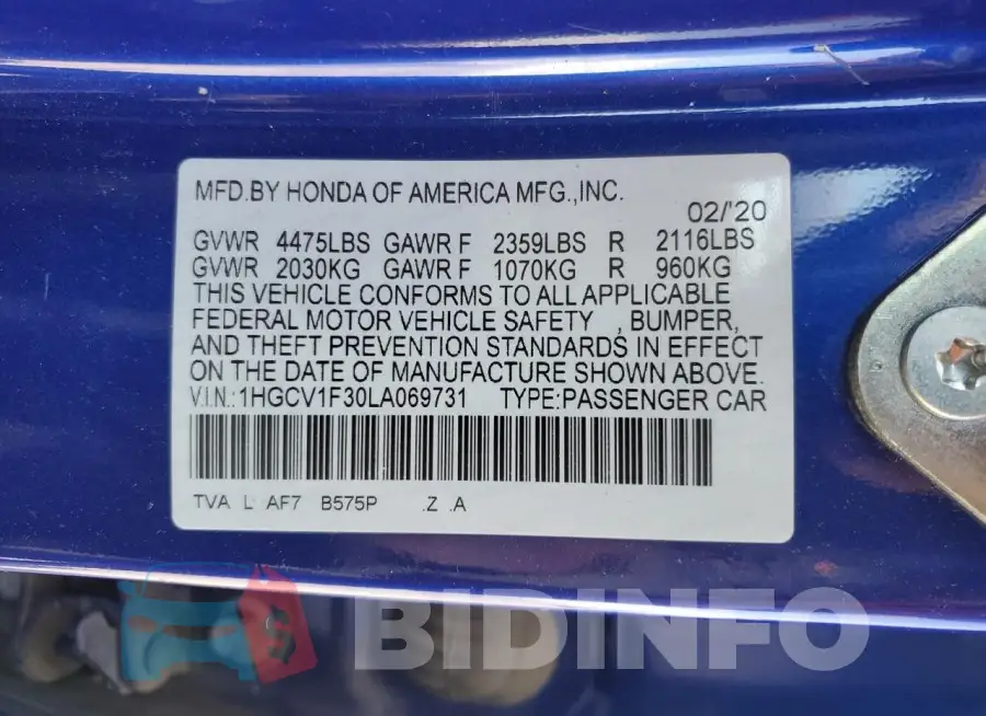 1HGCV1F30LA069731 Photo# 13