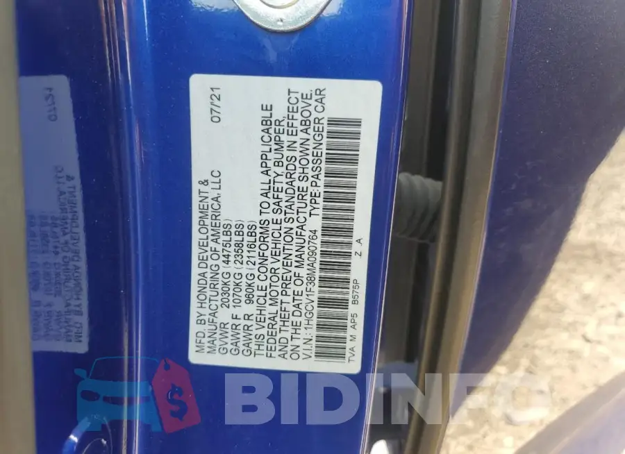 1HGCV1F38MA090764 Photo# 12
