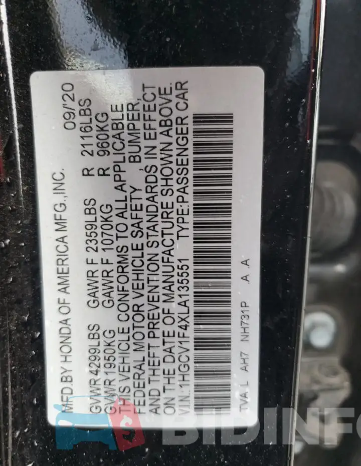 1HGCV1F4XLA135551 Photo# 13