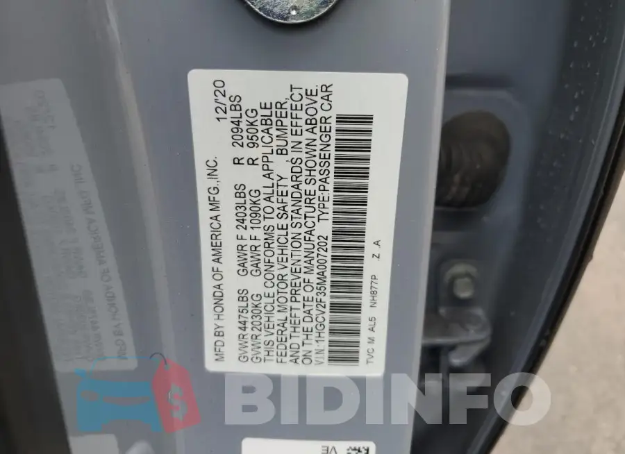 1HGCV2F35MA007202 Photo# 13