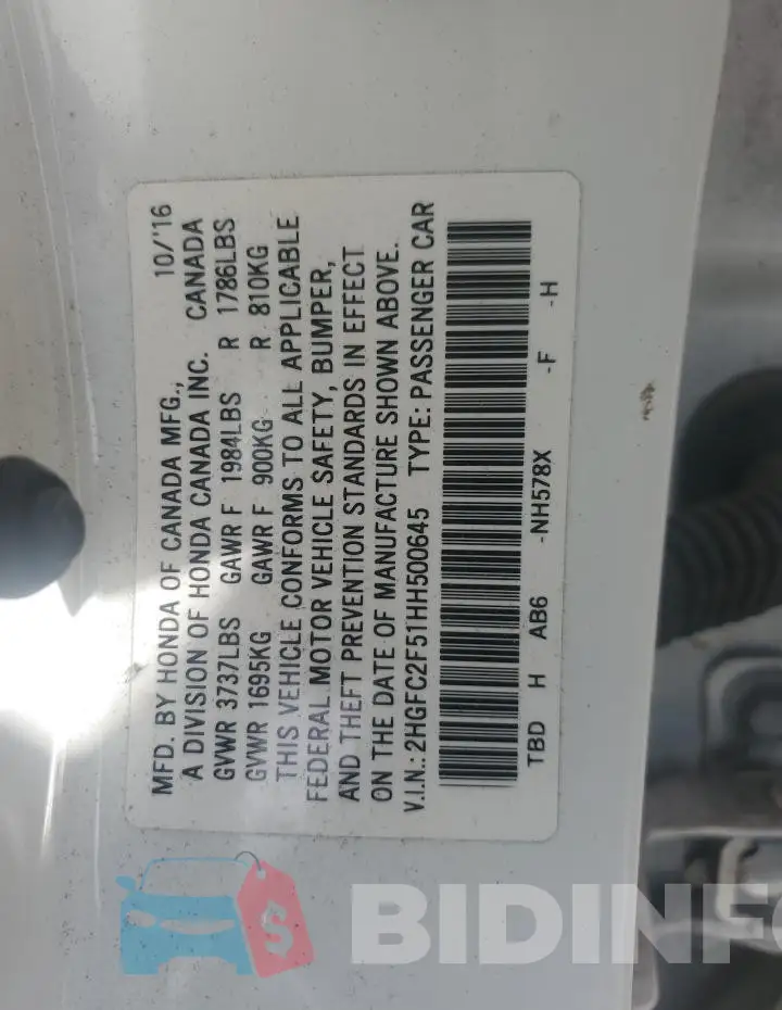 2HGFC2F51HH500645 Photo# 13