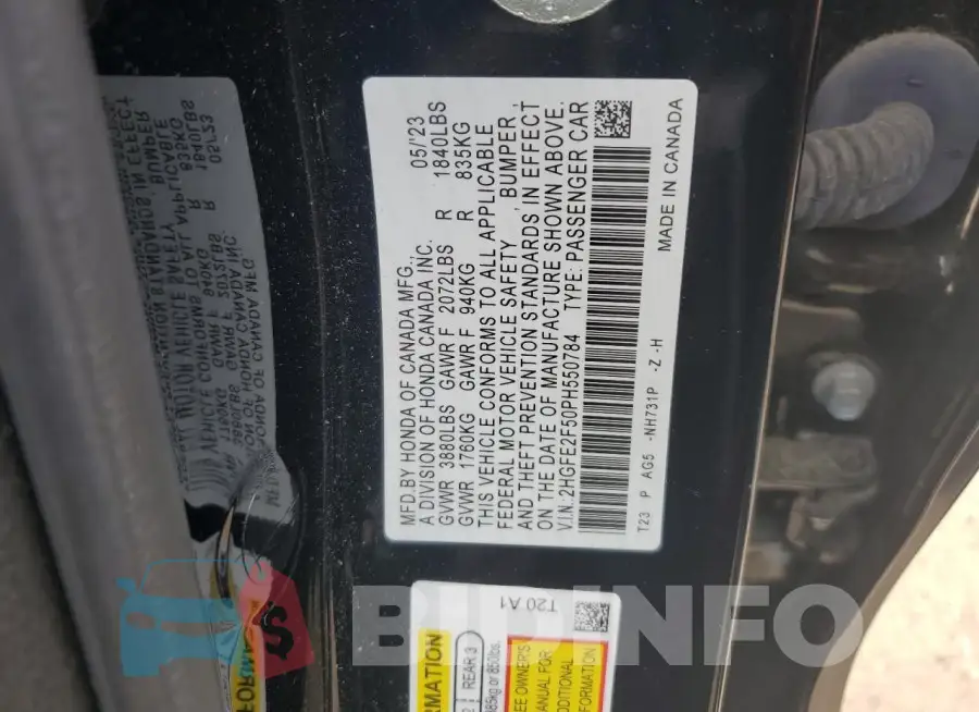 2HGFE2F50PH550784 Photo# 12