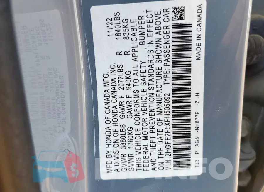 2HGFE2F5XPH505092 Photo# 12