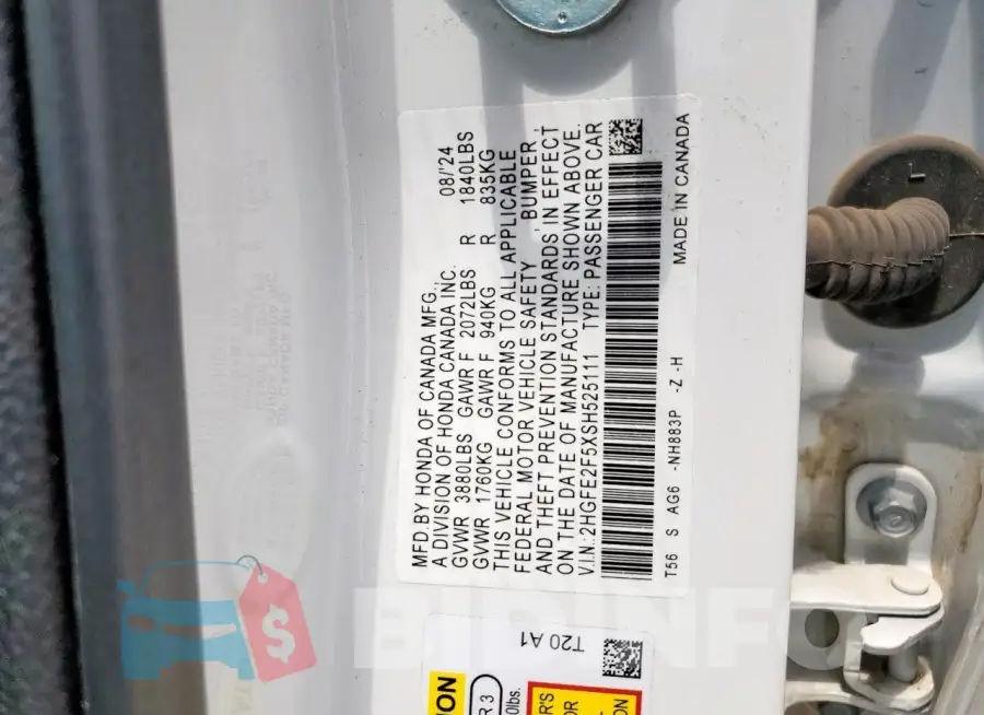 2HGFE2F5XSH525111 Photo# 12
