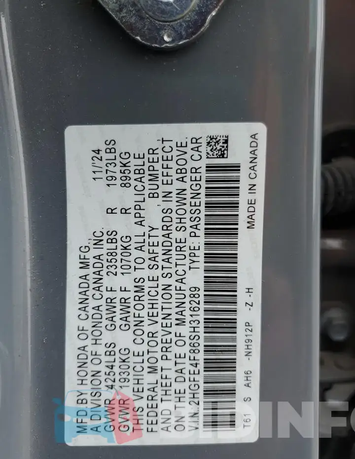 2HGFE4F86SH316289 Photo# 13