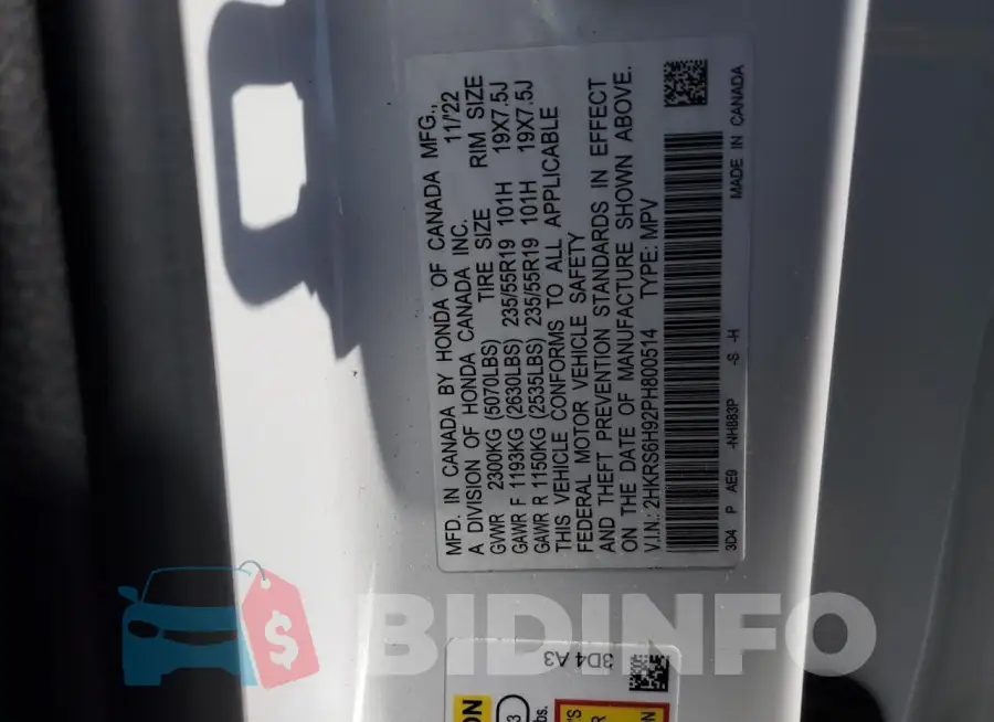 2HKRS6H92PH800514 Photo# 12