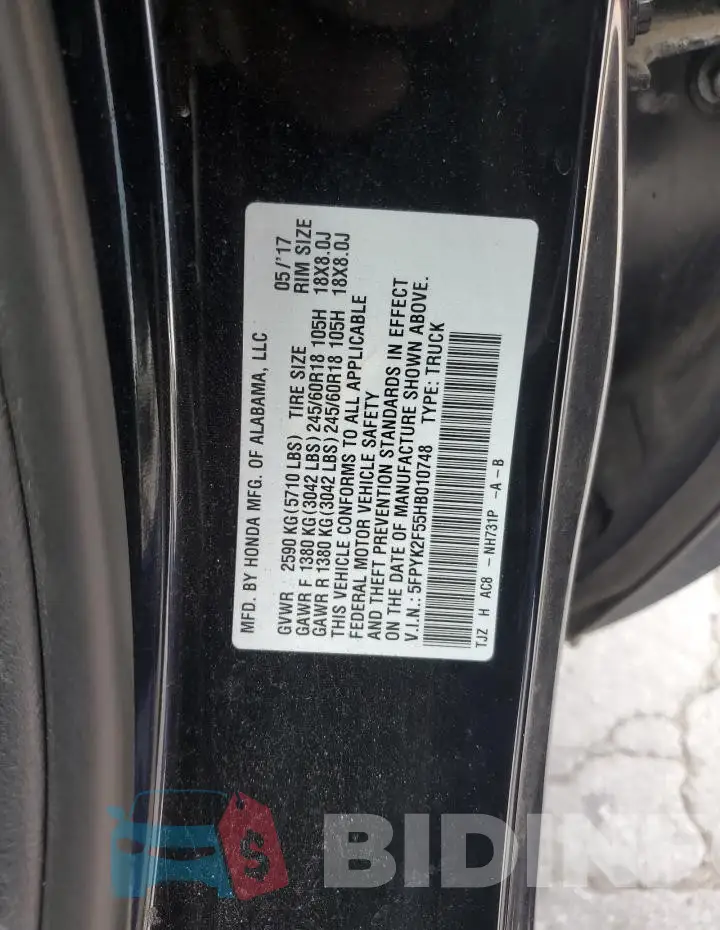 5FPYK2F55HB010748 Photo# 12