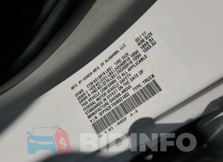 5FPYK3F75HB031803 Photo# 12