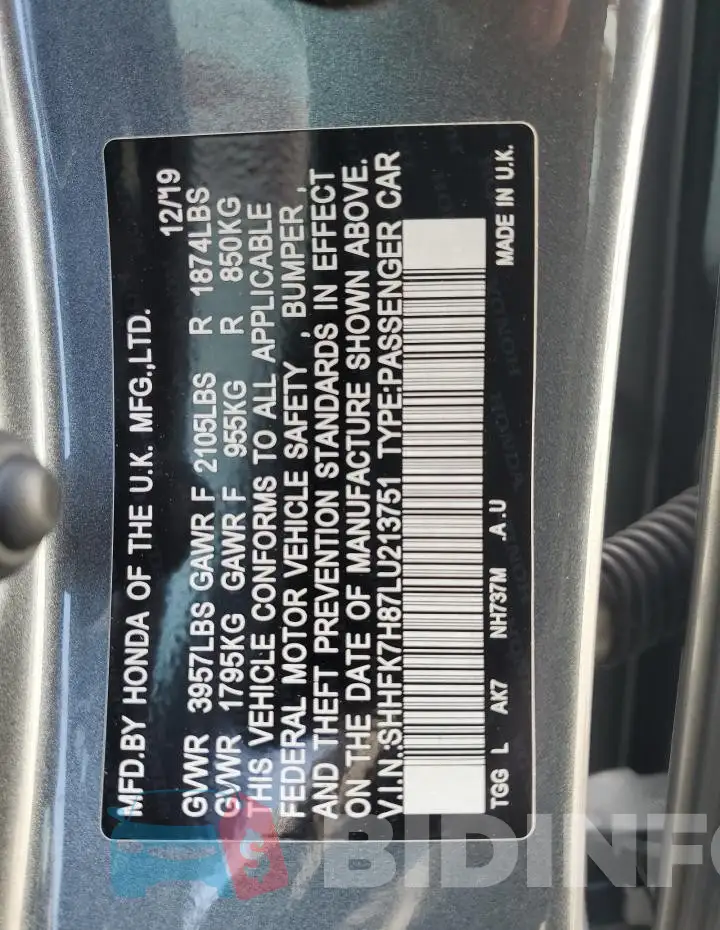 SHHFK7H87LU213751 Photo# 12