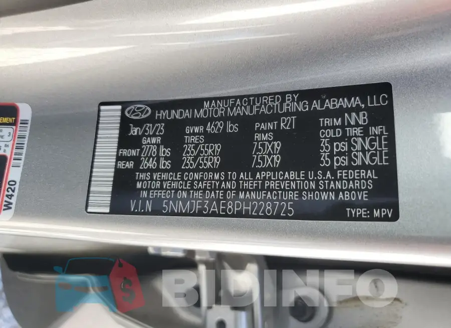 5NMJF3AE8PH228725 Photo# 13