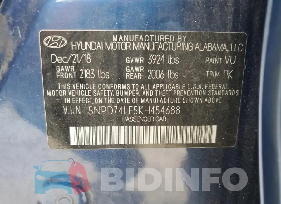 5NPD74LF5KH454688 Photo# 12