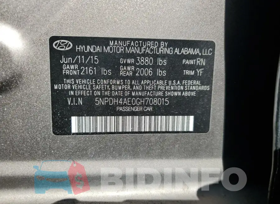 5NPDH4AE0GH708015 Photo# 12
