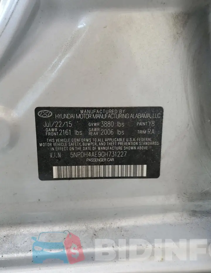 5NPDH4AE9GH731227 Photo# 12