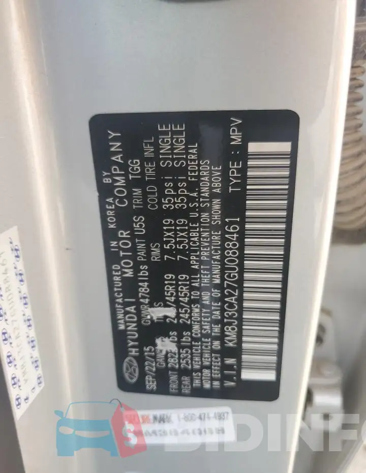KM8J3CA27GU088461 Photo# 14