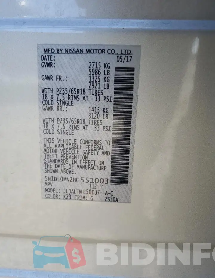 5N1DL0MN2HC551003 Photo# 14