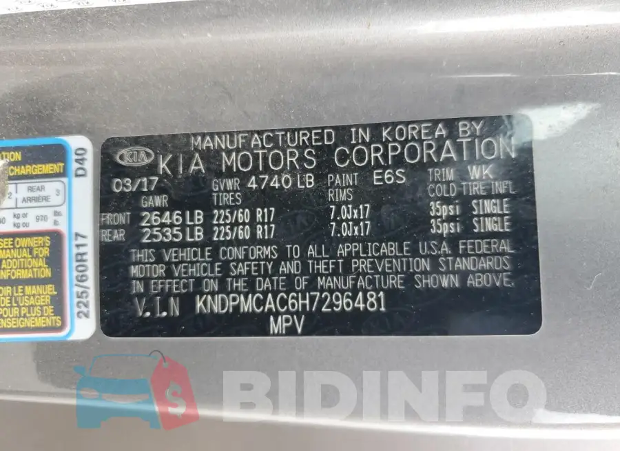 KNDPMCAC6H7296481 Photo# 13