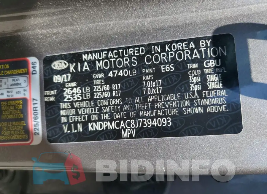 KNDPMCAC8J7394093 Photo# 14