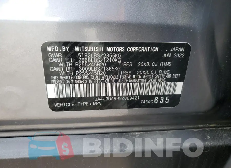 JA4J3UA89NZ069421 Photo# 13