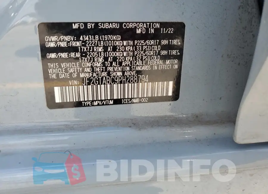 JF2GTABC9PH288794 Photo# 14