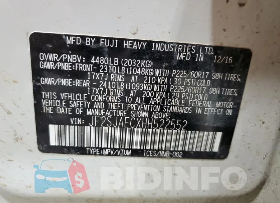 JF2SJAECXHH522552 Photo# 13