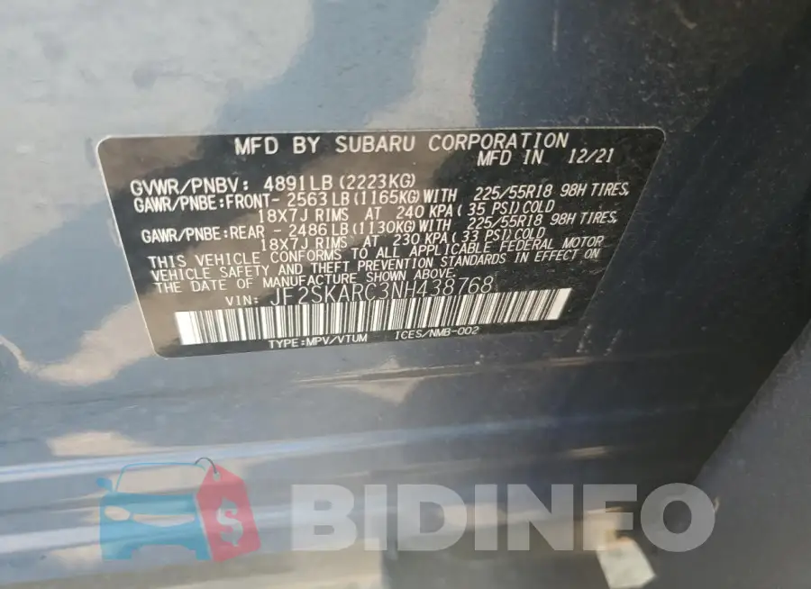 JF2SKARC3NH438768 Photo# 12