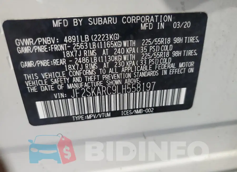 JF2SKARC9LH558197 Photo# 14