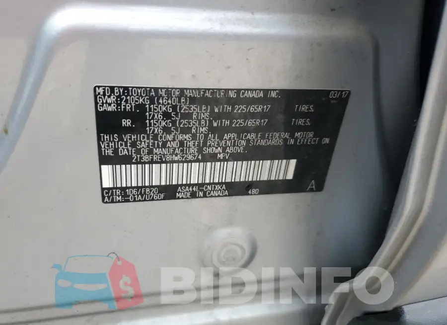 2T3BFREV8HW629674 Photo# 13