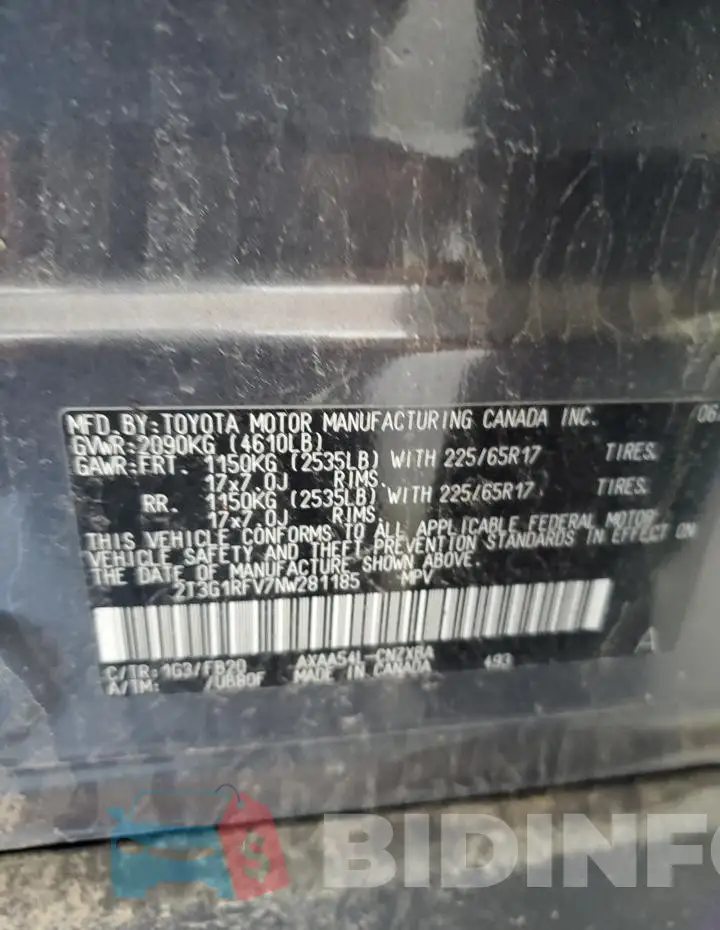 2T3G1RFV7NW281185 Photo# 12