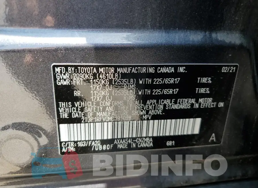 2T3P1RFV0MC191098 Photo# 13