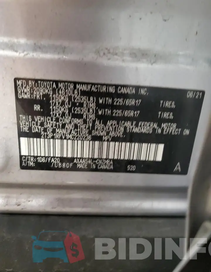 2T3P1RFV1MC220236 Photo# 14