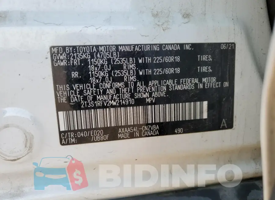2T3S1RFV2MW214910 Photo# 13