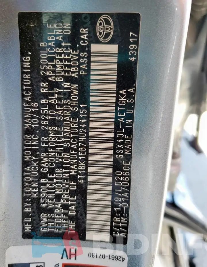 4T1BK1EB7HU244151 Photo# 12