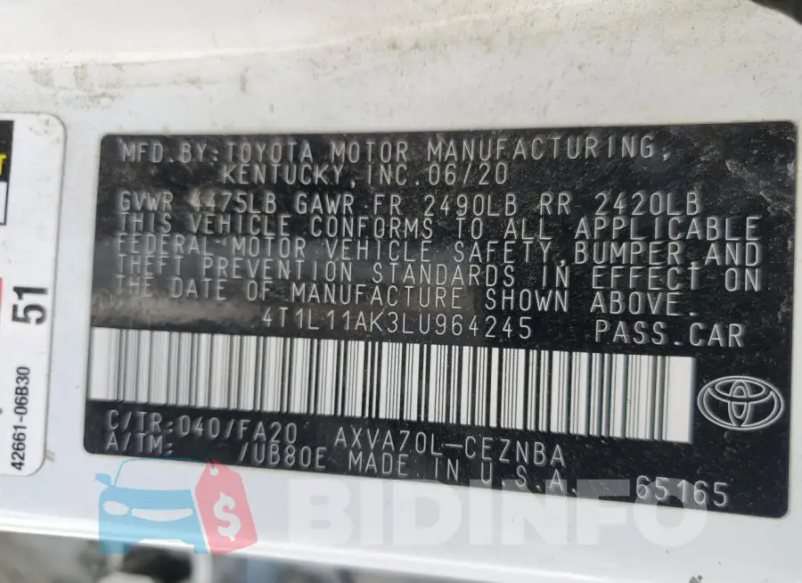 4T1L11AK3LU964245 Photo# 12
