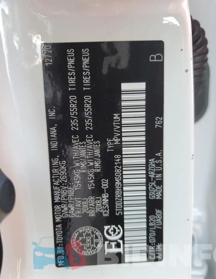 5TDDZRBH9MS082148 Photo# 14