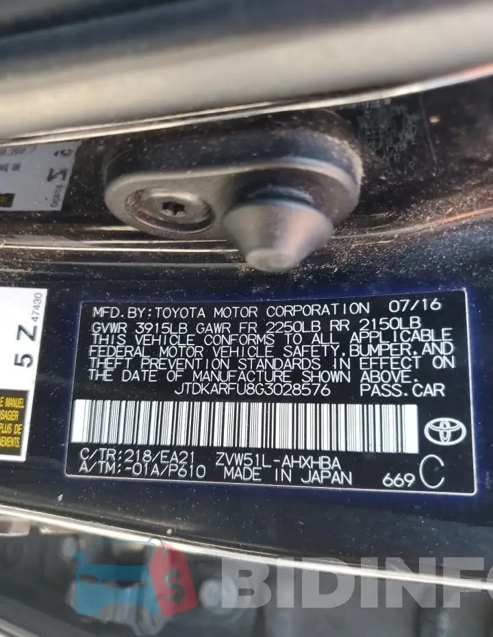 JTDKARFU8G3028576 Photo# 12