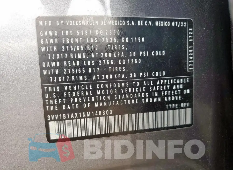 3VV1B7AX1NM148800 Photo# 12