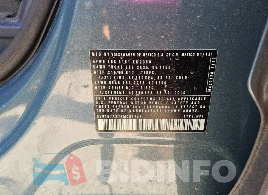 3VV1B7AX7KM084743 Photo# 13