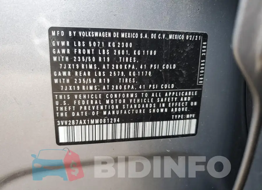 3VV2B7AX1MM081294 Photo# 13