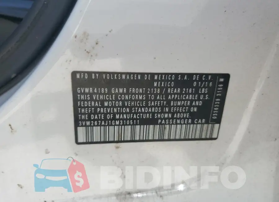 3VW267AJ1GM310511 Photo# 12