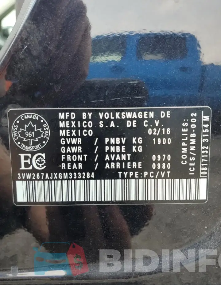 3VW267AJXGM333284 Photo# 12