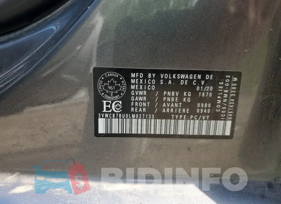 3VWCB7BU0LM027133 Photo# 13