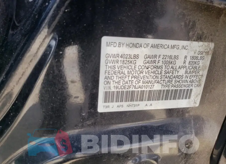 19UDE2F76JA010127 Photo# 12